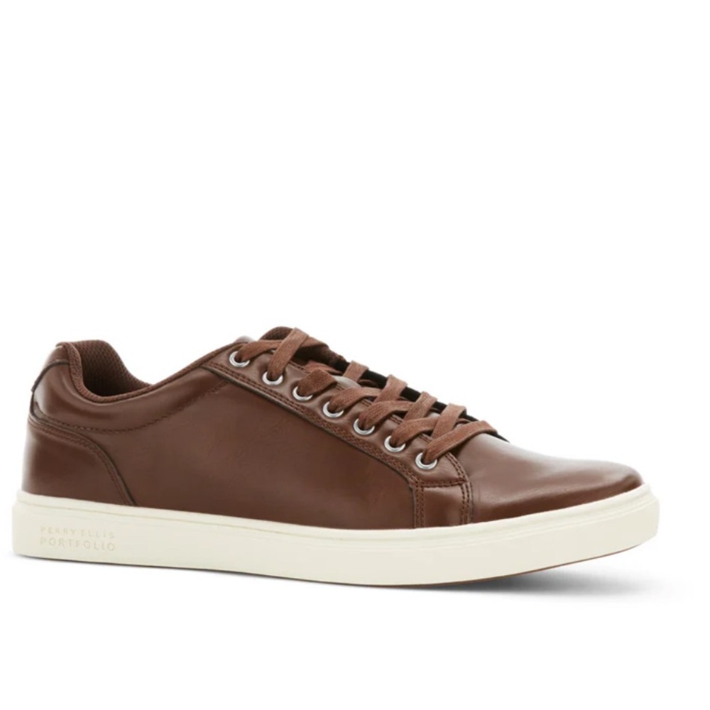 Perry Ellis Men's Chocolate Leather Sneakers